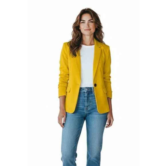 T Tahari Mustard Yellow Blazer Size 8 Office Career Button Front Jacket NWT - Picture 1 of 9